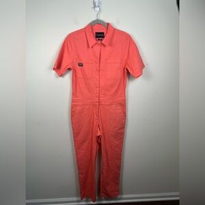 NWT Wildfang The Essential Coverall Medium Pink/Coral Green Contrast Stitching